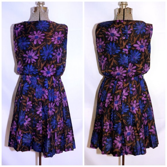 VTG 60's Daisy Floral Pleated Scooter Dress XS/S - Picture 12 of 12